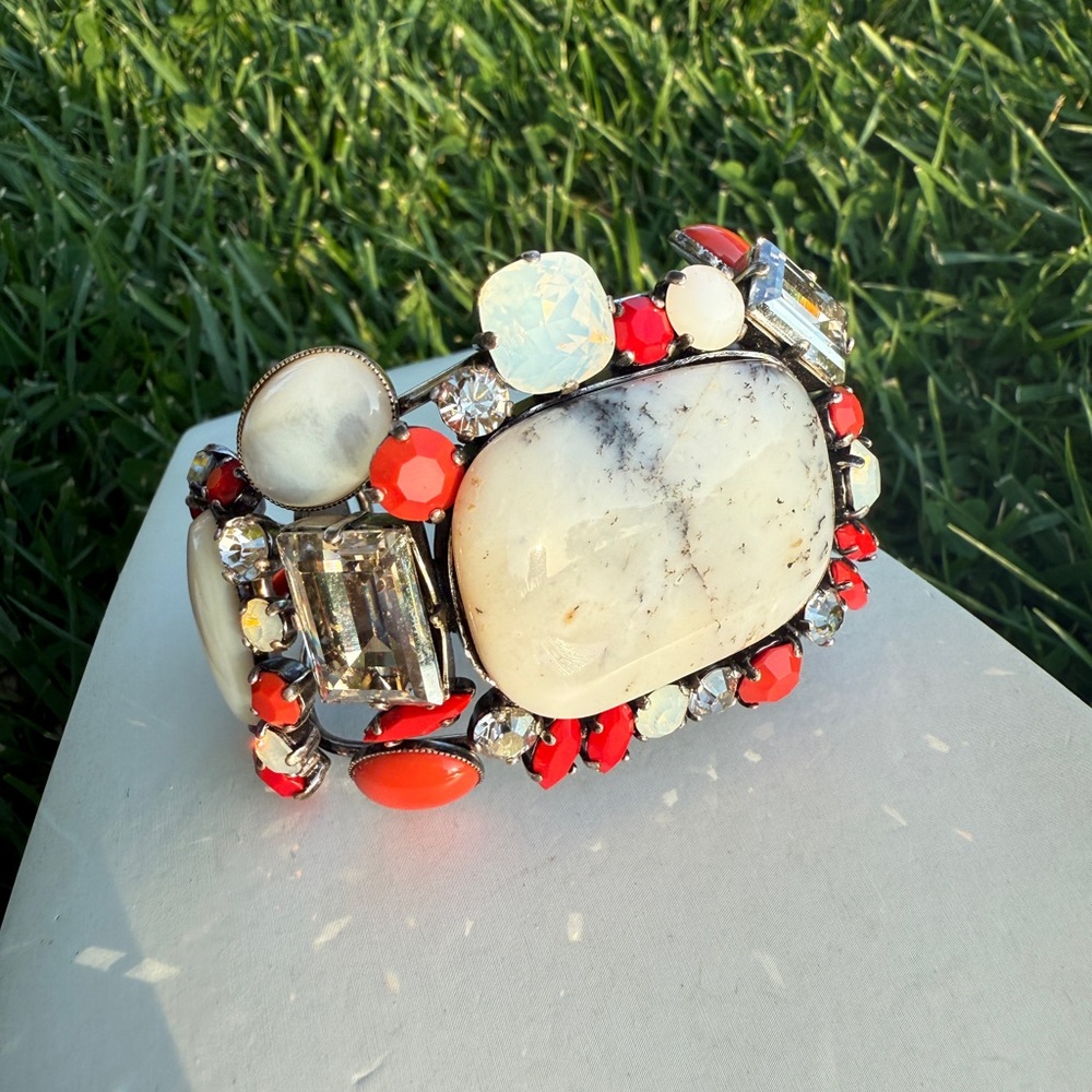 philippe ferrandis Paris Natural stone White and Coral Multi-Stone Bracelet